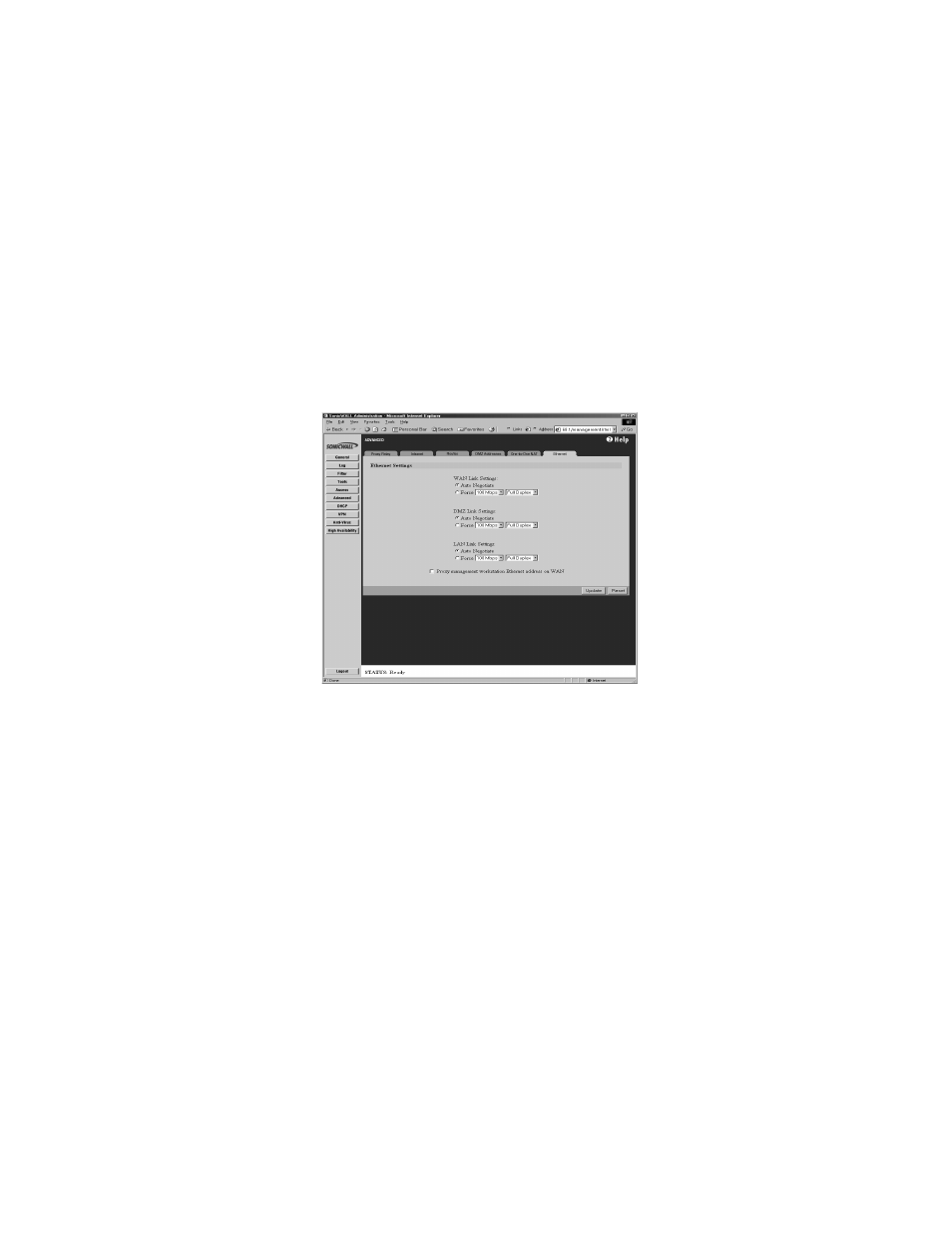 Ethernet, Wan link settings, Enable bandwidth management | SonicWALL Internet Security Appliances User Manual | Page 161 / 293
