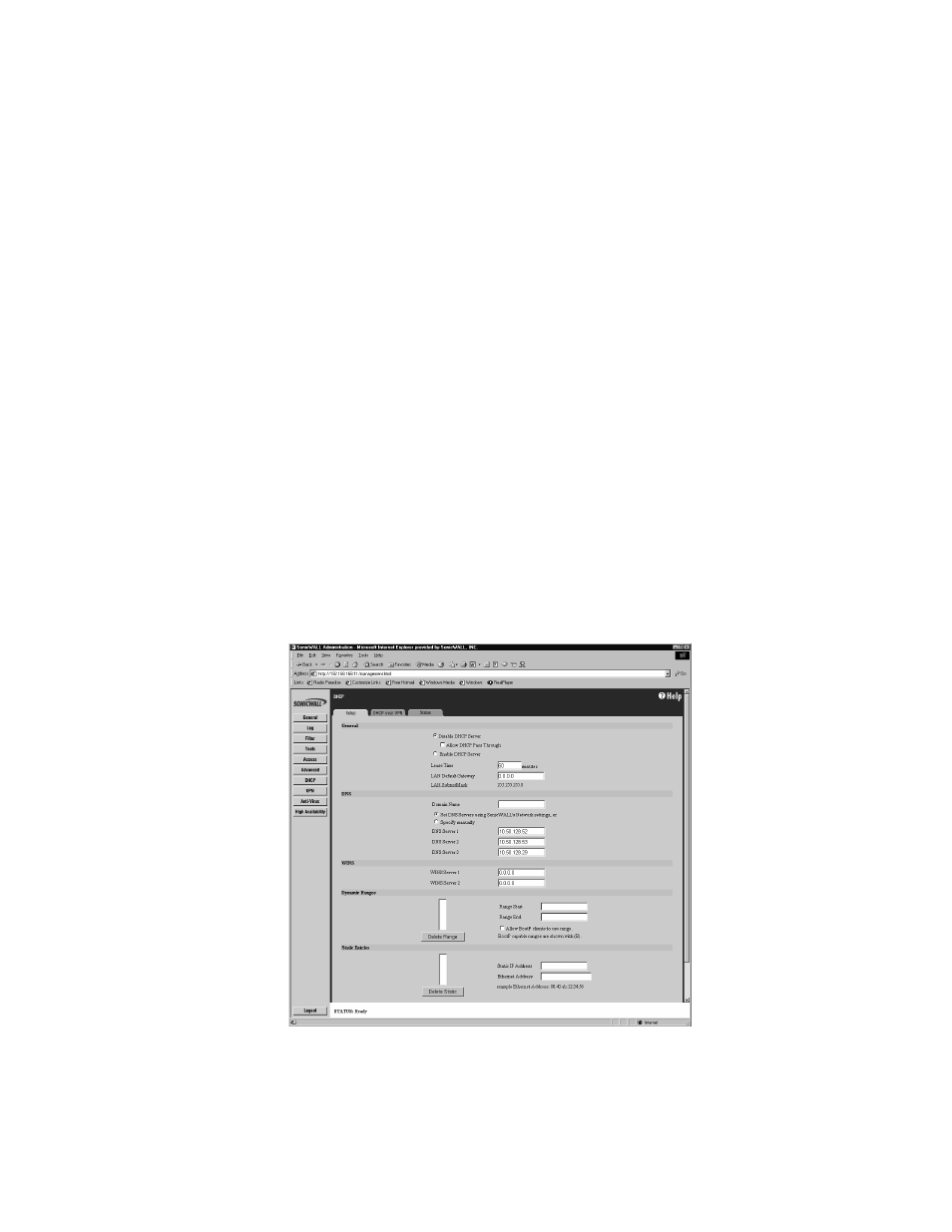 12 dhcp server, Setup, Allow dhcp pass through in standard mode | SonicWALL Internet Security Appliances User Manual | Page 165 / 293