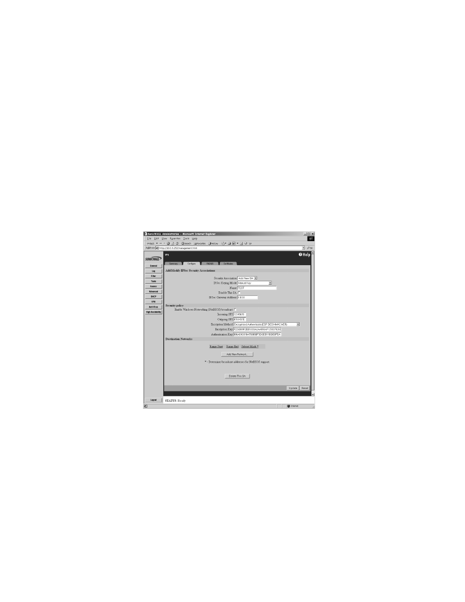 Manual key for two sonicwalls | SonicWALL Internet Security Appliances User Manual | Page 205 / 293
