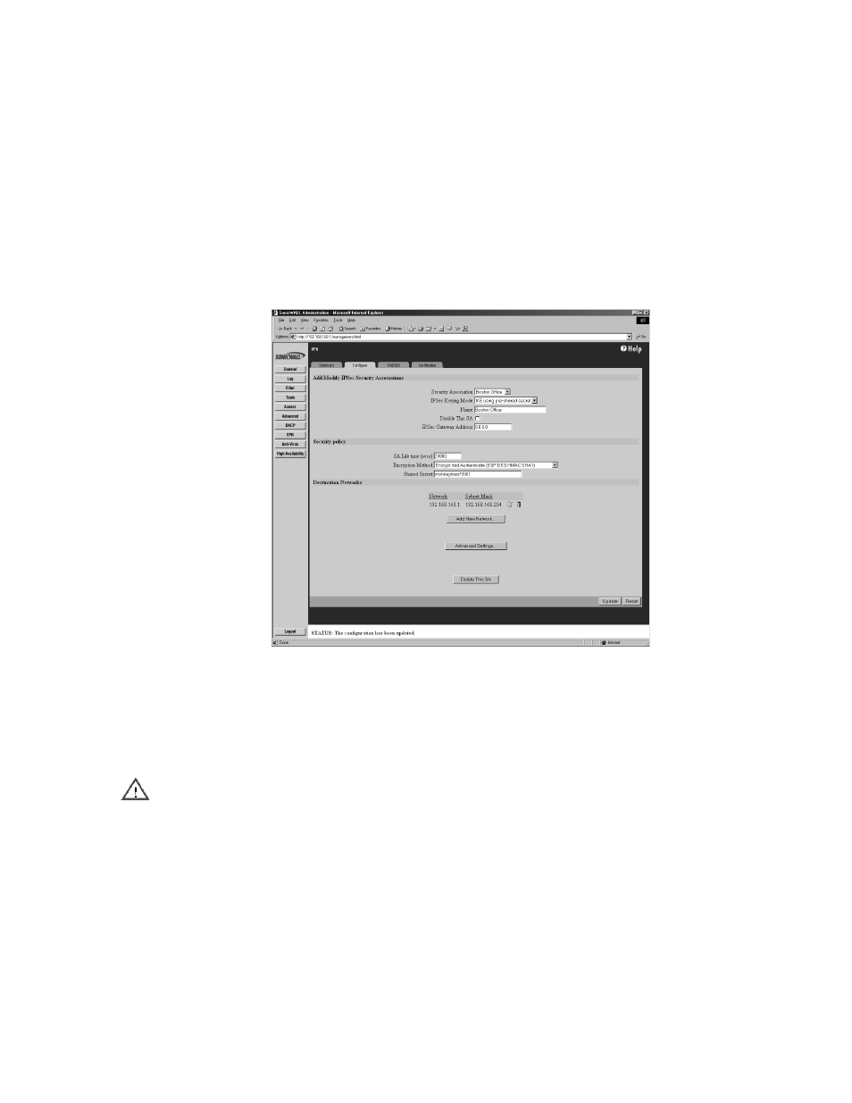 Ike configuration for two sonicwalls | SonicWALL Internet Security Appliances User Manual | Page 210 / 293