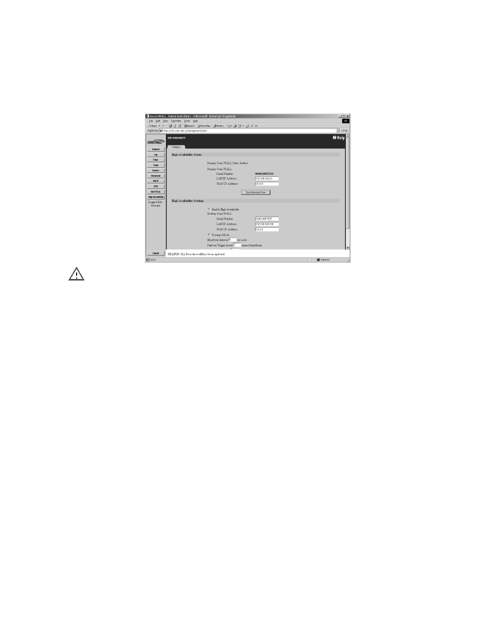 High availability status | SonicWALL Internet Security Appliances User Manual | Page 228 / 293