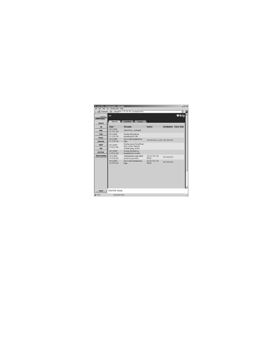 View log, Forcing transitions | SonicWALL Internet Security Appliances User Manual | Page 231 / 293