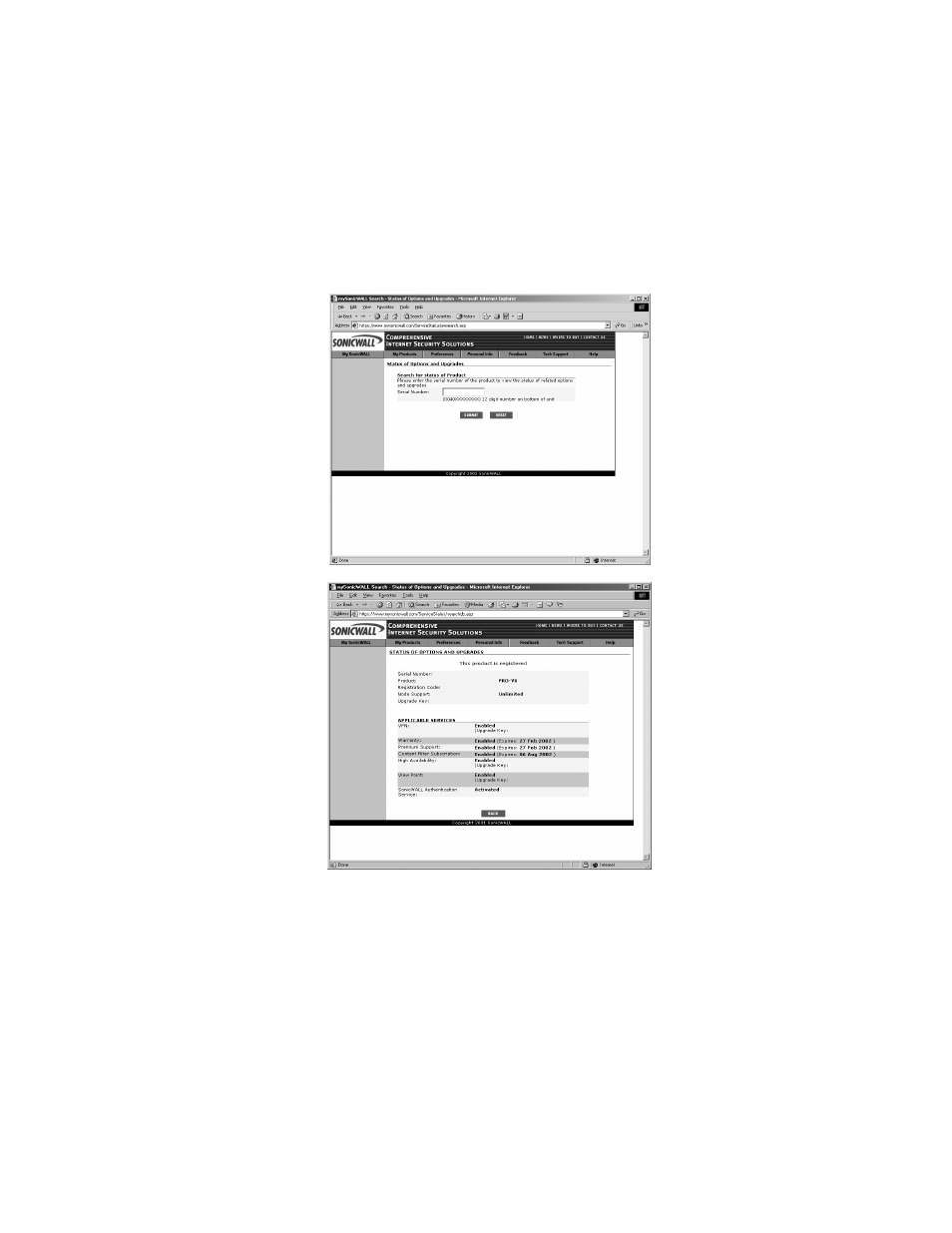 Status and options | SonicWALL Internet Security Appliances User Manual | Page 52 / 293