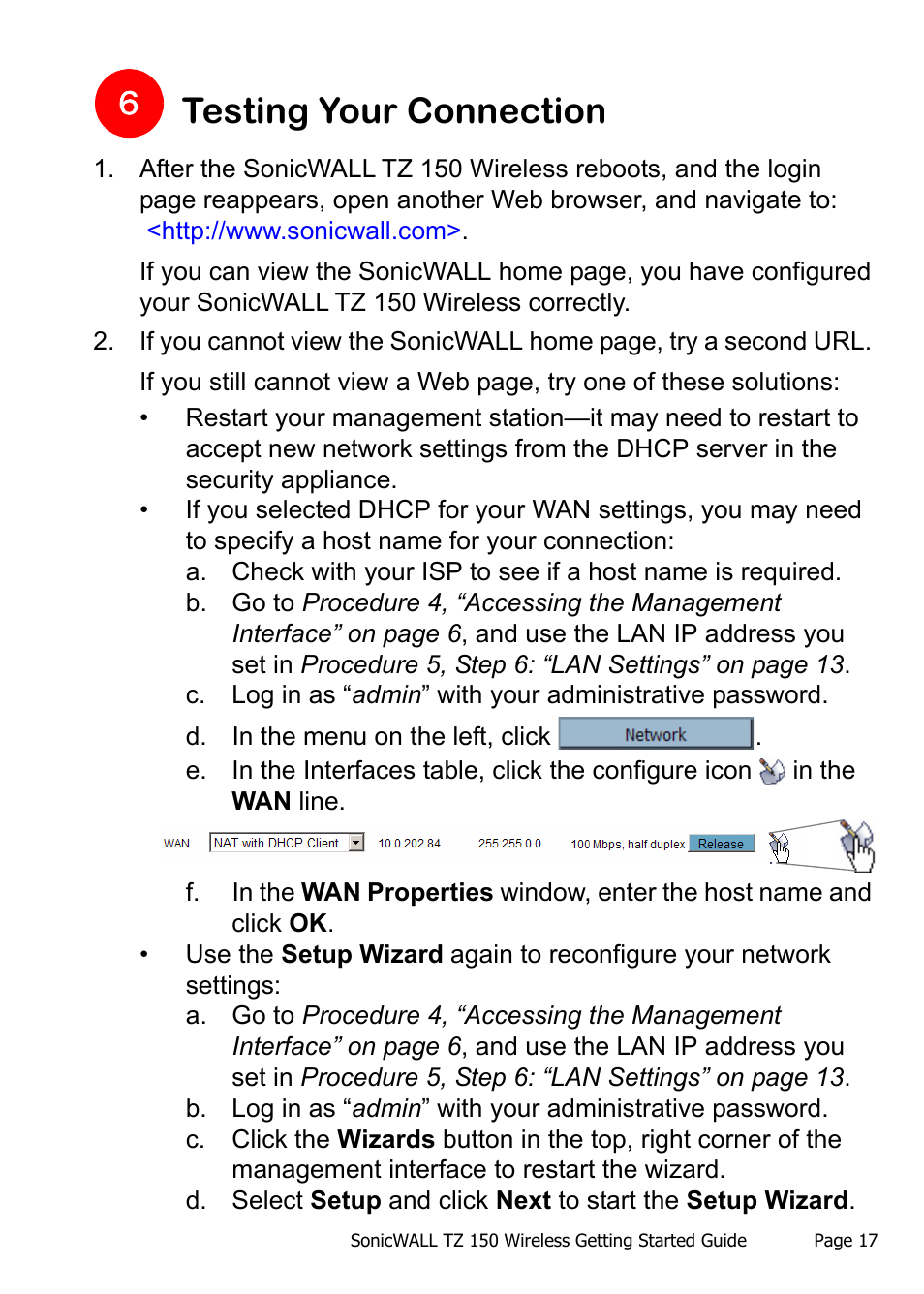Testing your connection | SonicWALL TZ 150 Wireless User Manual | Page 18 / 38