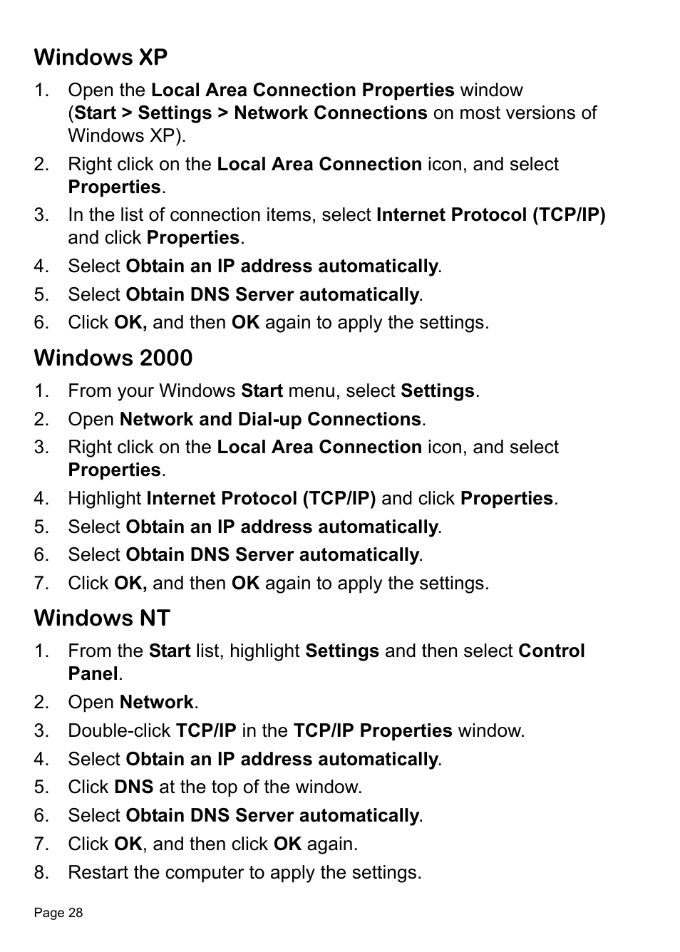 Windows xp, Windows 2000, Windows nt | SonicWALL TZ 150 Wireless User Manual | Page 29 / 38