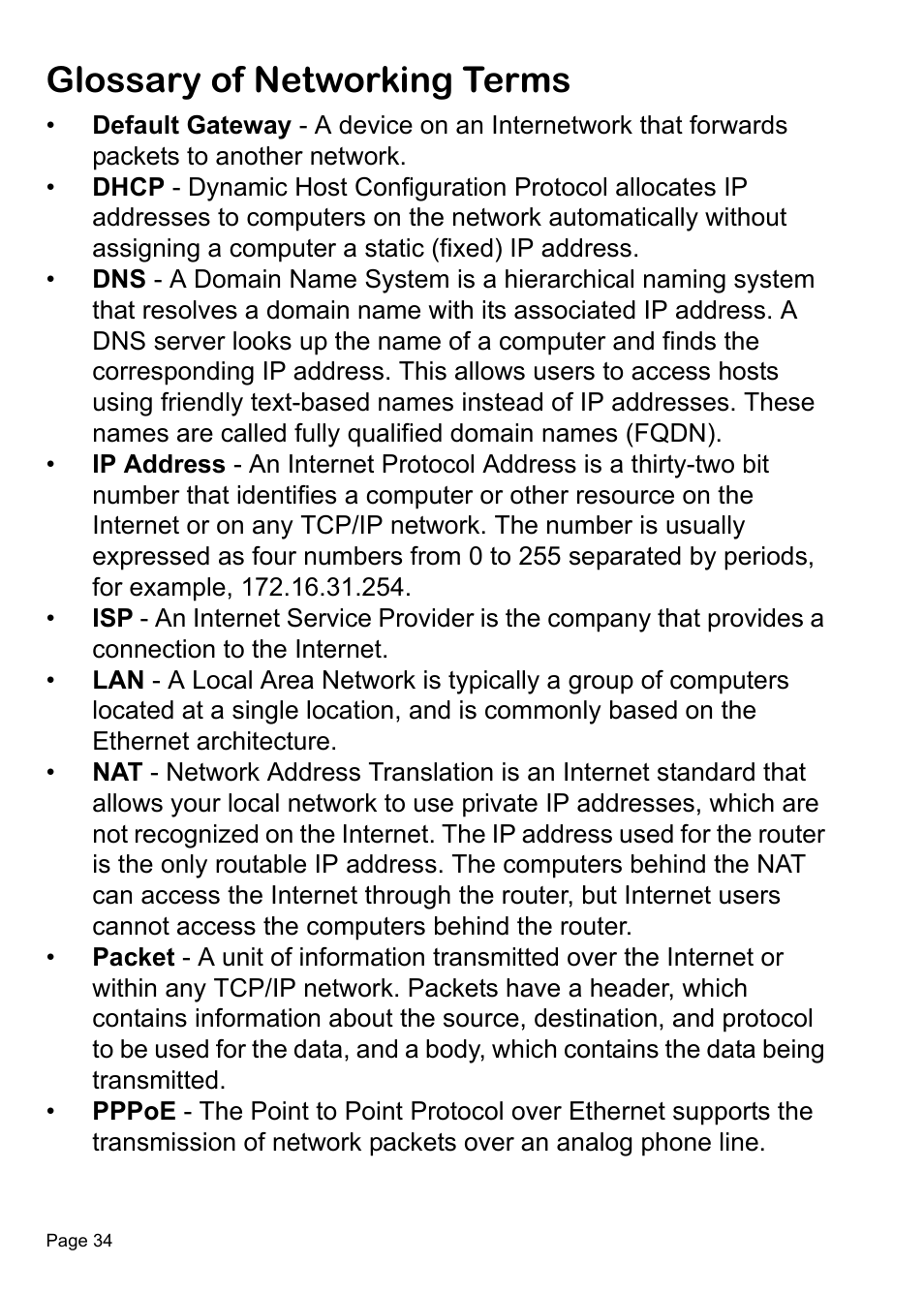 Glossary of networking terms | SonicWALL TZ 150 Wireless User Manual | Page 35 / 38