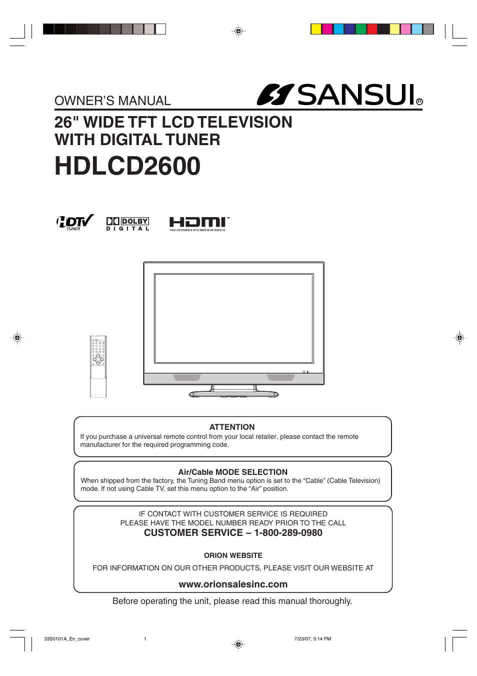 Sansui HDLCD2600 User Manual | 44 pages