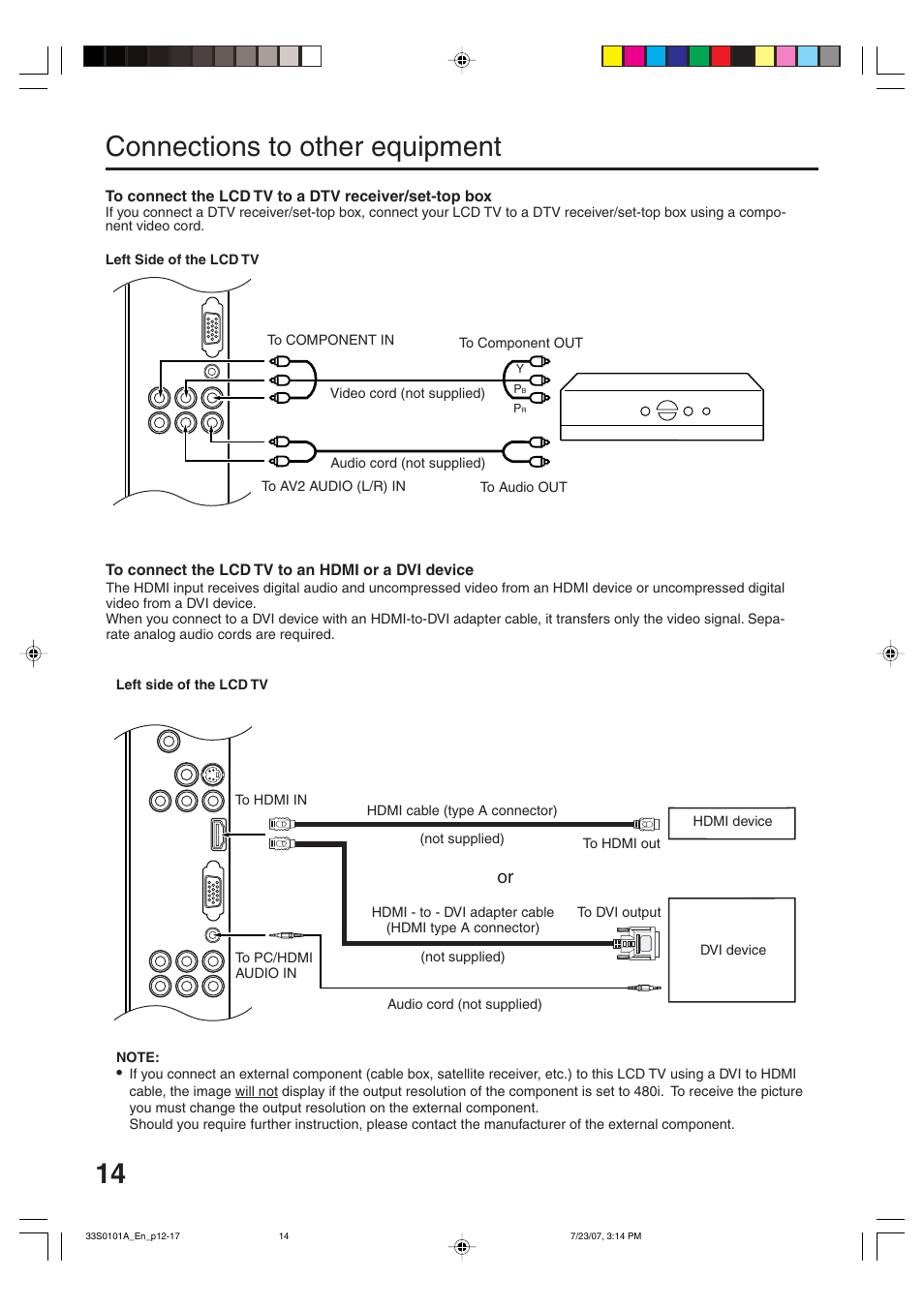 14 connections to other equipment | Sansui HDLCD2600 User Manual | Page 14 / 44