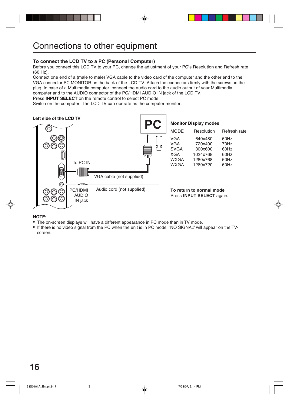 16 connections to other equipment | Sansui HDLCD2600 User Manual | Page 16 / 44