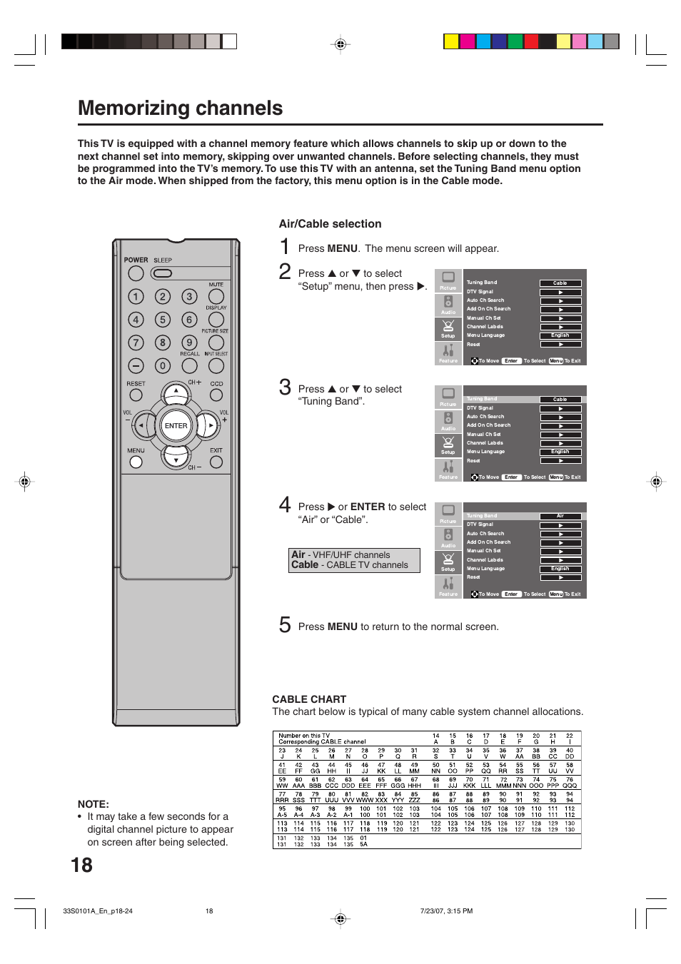 Air/cable selection | Sansui HDLCD2600 User Manual | Page 18 / 44