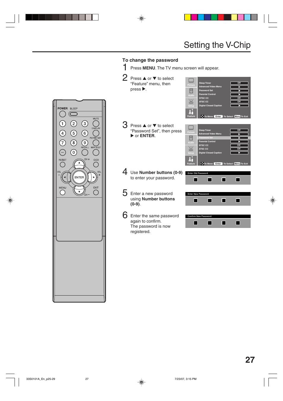 Setting the v-chip | Sansui HDLCD2600 User Manual | Page 27 / 44