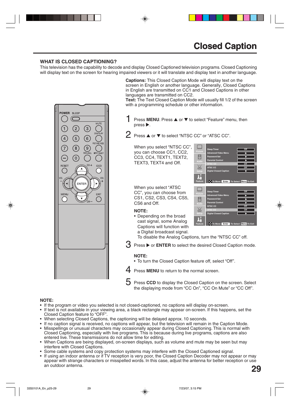 29 closed caption, Closed caption, What is closed captioning | Sansui HDLCD2600 User Manual | Page 29 / 44