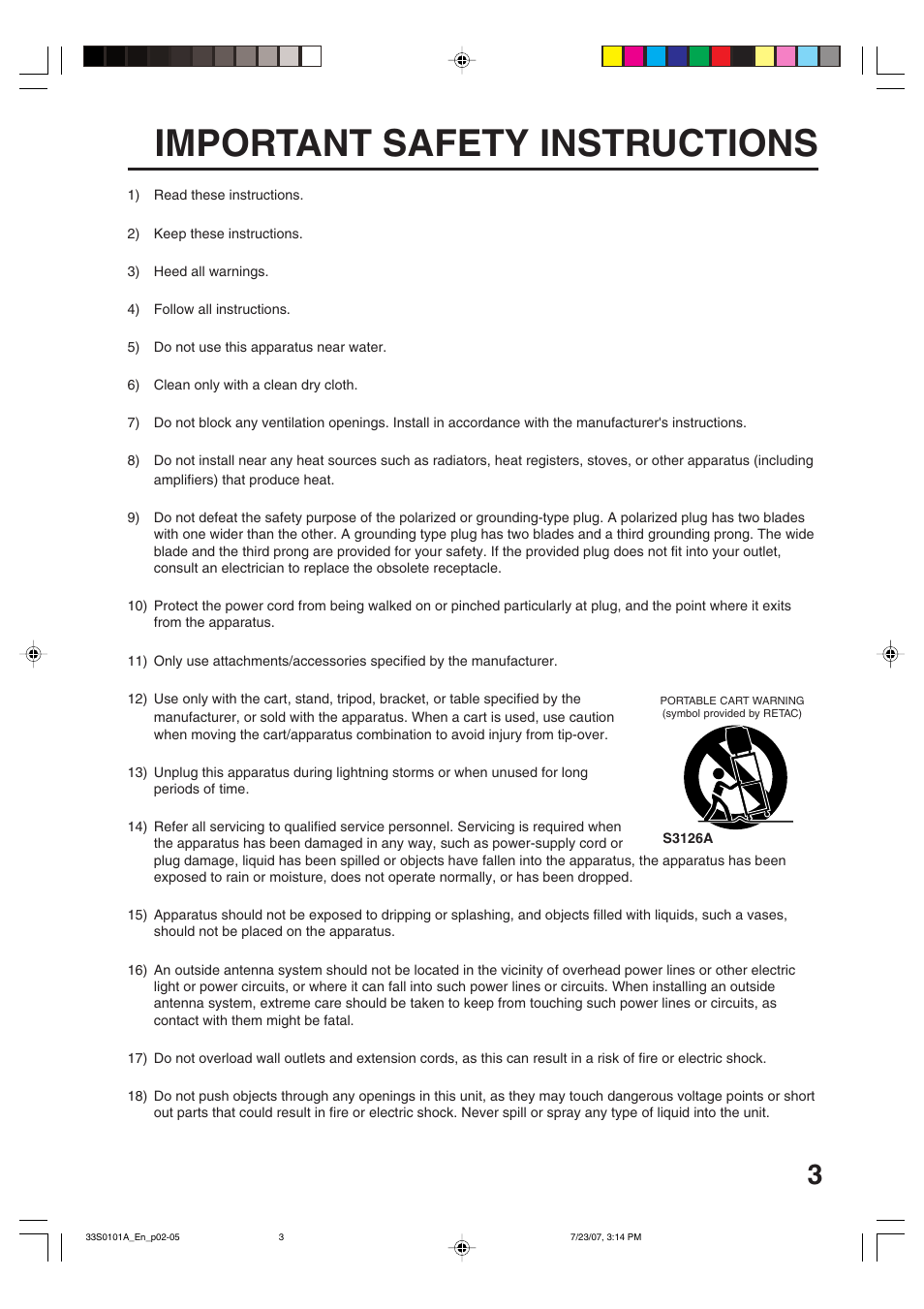 Important safety instructions | Sansui HDLCD2600 User Manual | Page 3 / 44