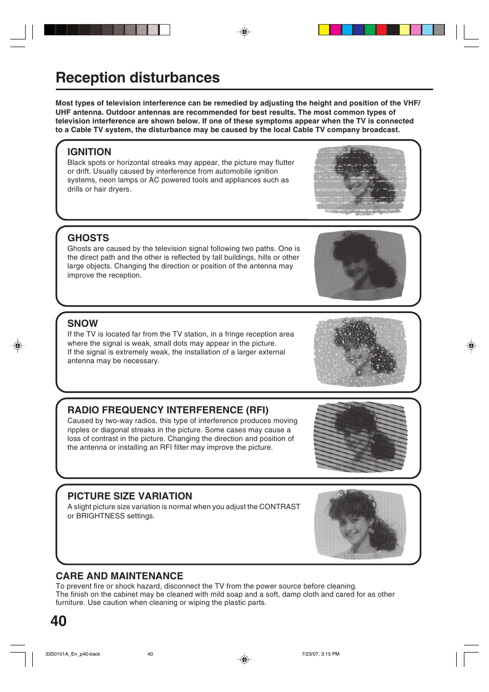 Reception disturbances | Sansui HDLCD2600 User Manual | Page 40 / 44