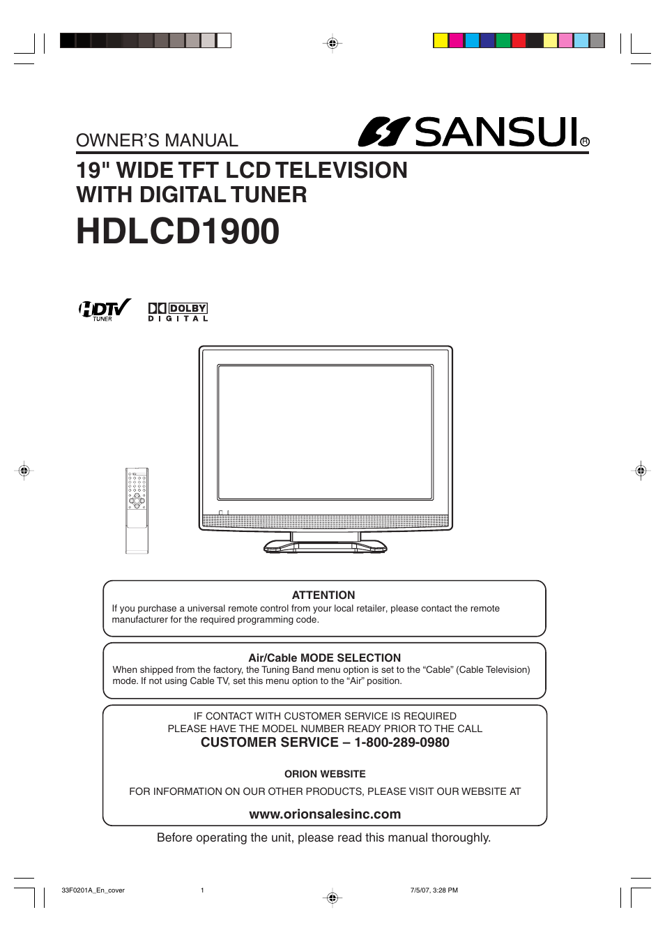 Sansui HDLCD1900 User Manual | 44 pages