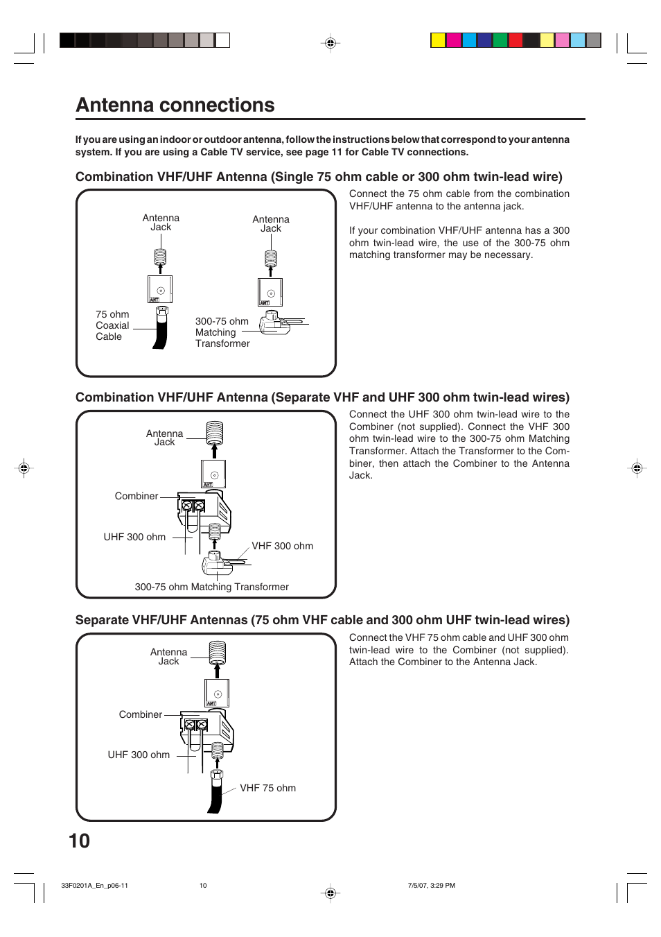 Antenna connections | Sansui HDLCD1900 User Manual | Page 10 / 44