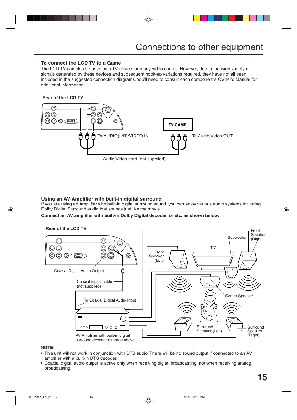 Connections to other equipment | Sansui HDLCD1900 User Manual | Page 15 / 44