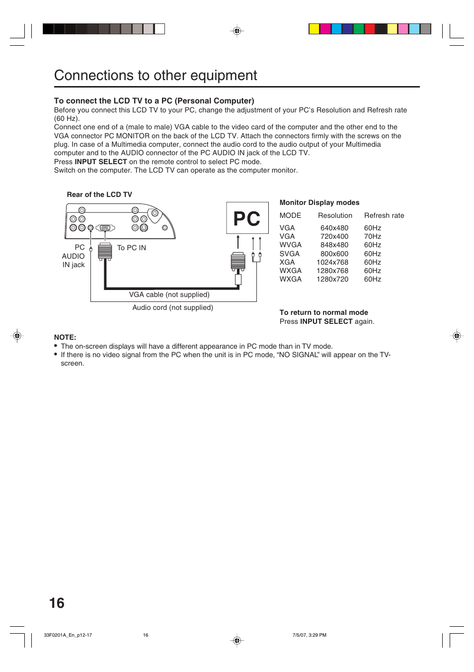 16 connections to other equipment | Sansui HDLCD1900 User Manual | Page 16 / 44
