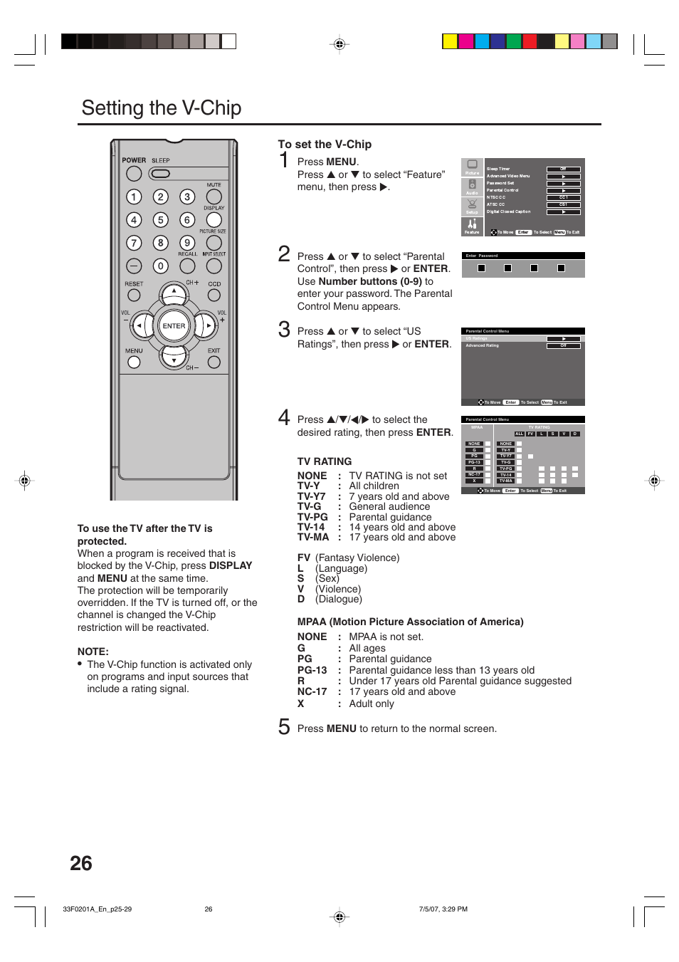 Setting the v-chip | Sansui HDLCD1900 User Manual | Page 26 / 44