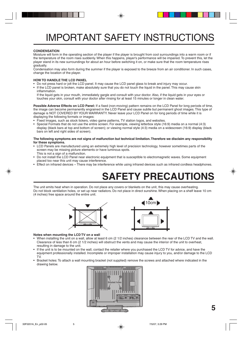 Important safety instructions, Safety precautions | Sansui HDLCD1900 User Manual | Page 5 / 44