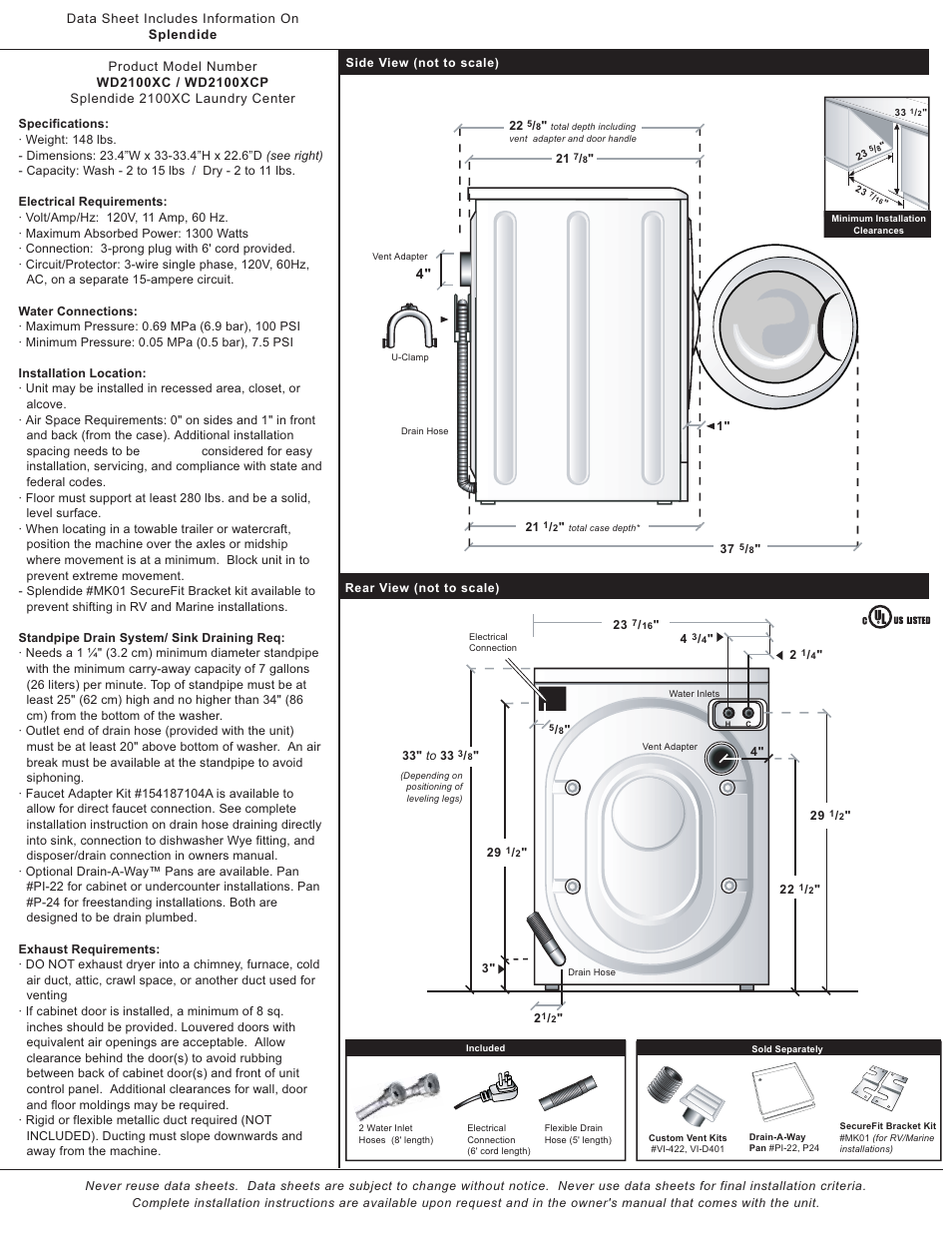 Splendide WD2100XCP User Manual | 1 page