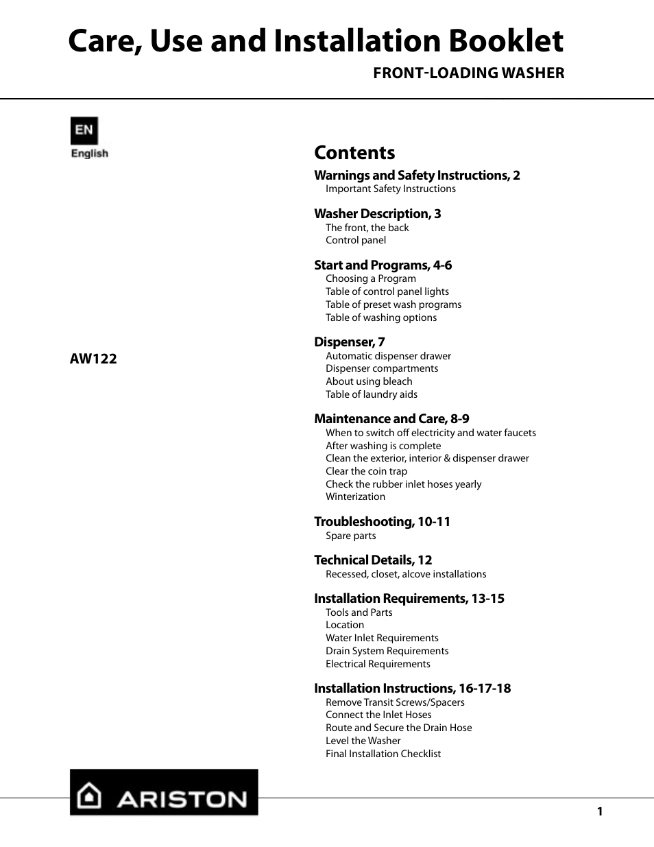 Splendide AW122 User Manual | 20 pages