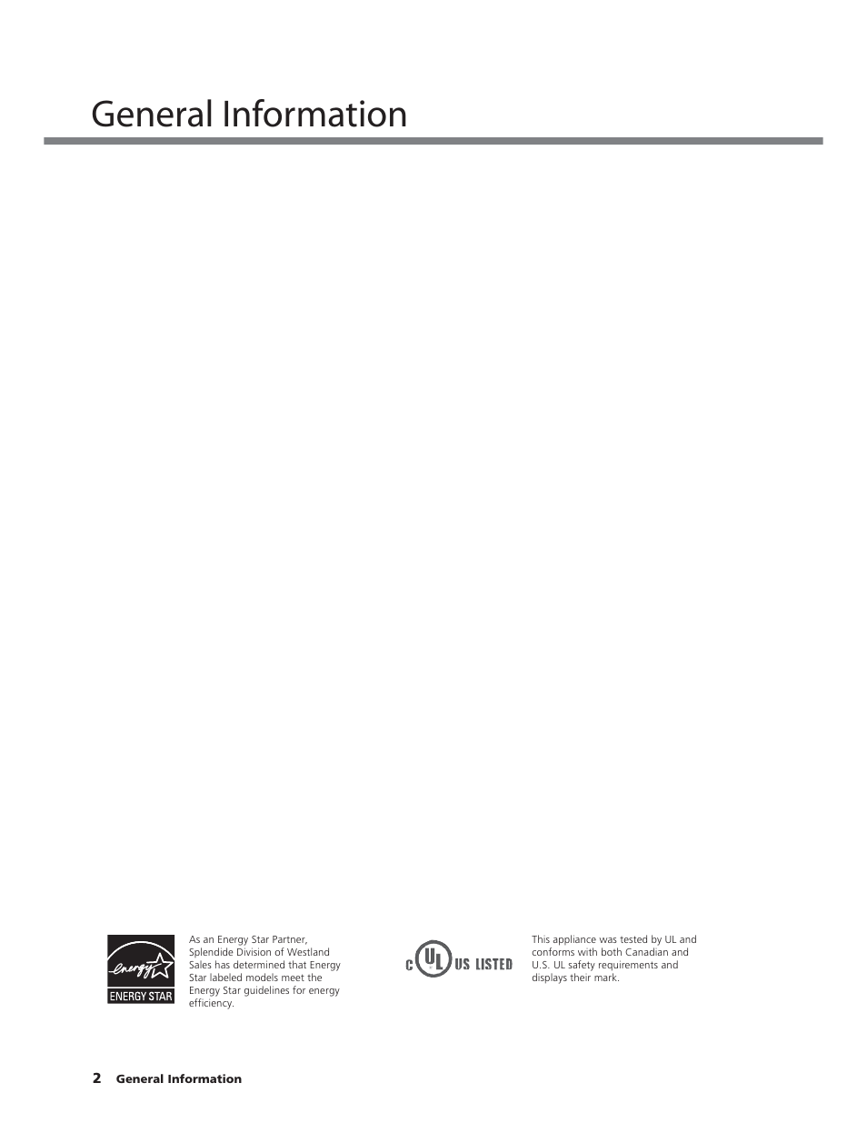 General information | Splendide WD2100XC User Manual | Page 2 / 26