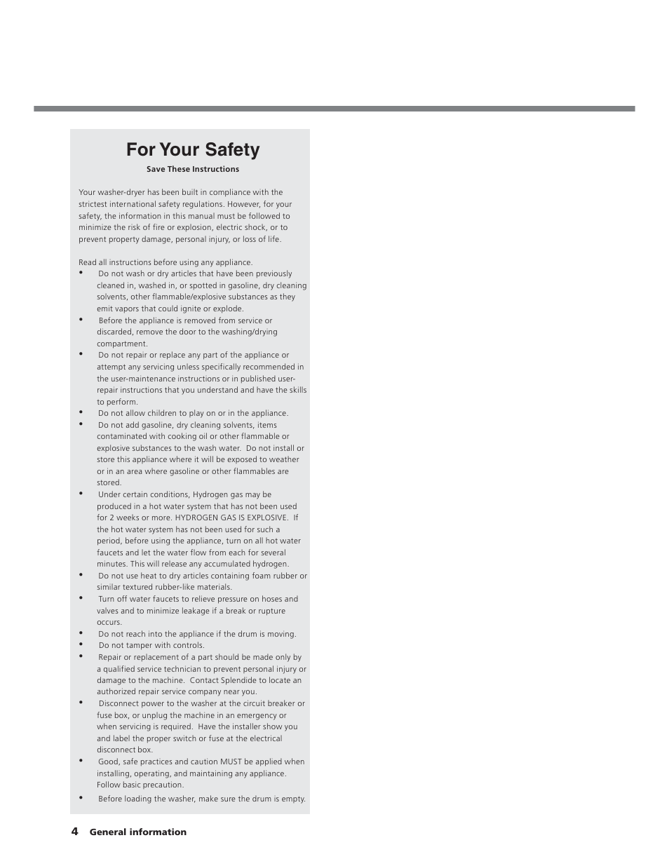 For your safety | Splendide WD2100XC User Manual | Page 4 / 26