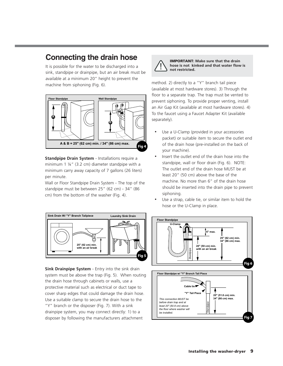 Connecting the drain hose | Splendide WD2100XC User Manual | Page 9 / 26