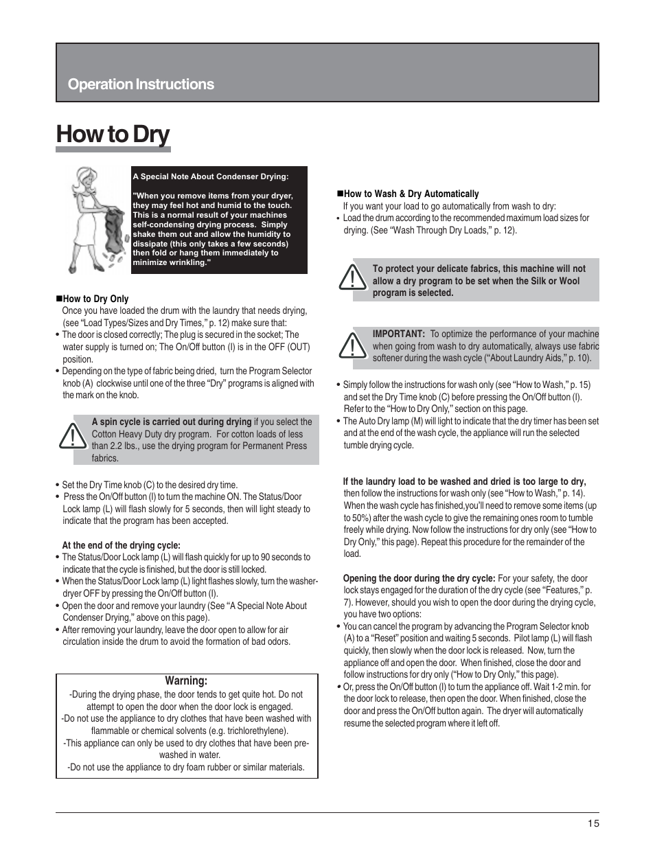 How to dry, Operation instructions | Splendide 6200 User Manual | Page 16 / 21