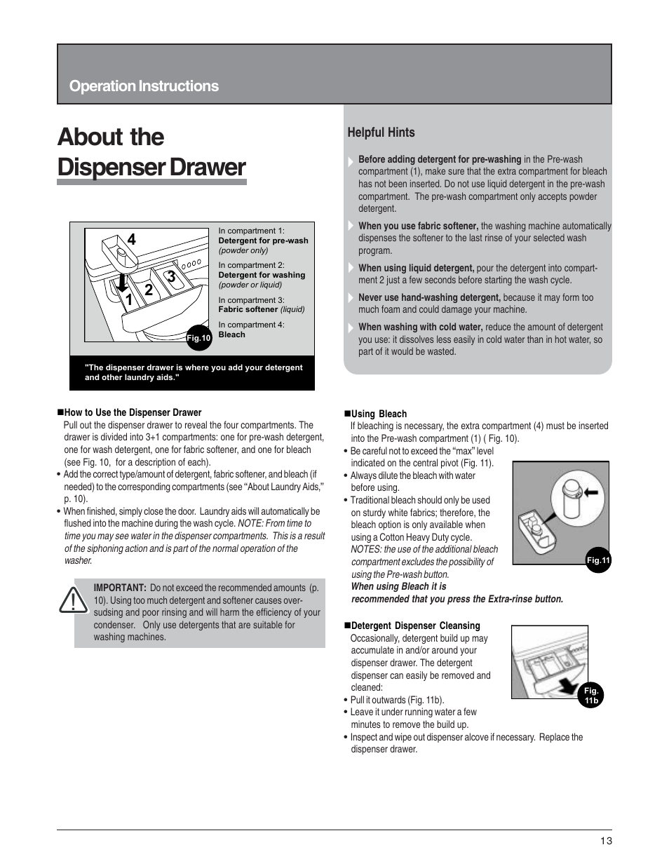 About the dispenser drawer, Operation instructions, Helpful hints | Splendide 5200 User Manual | Page 14 / 21