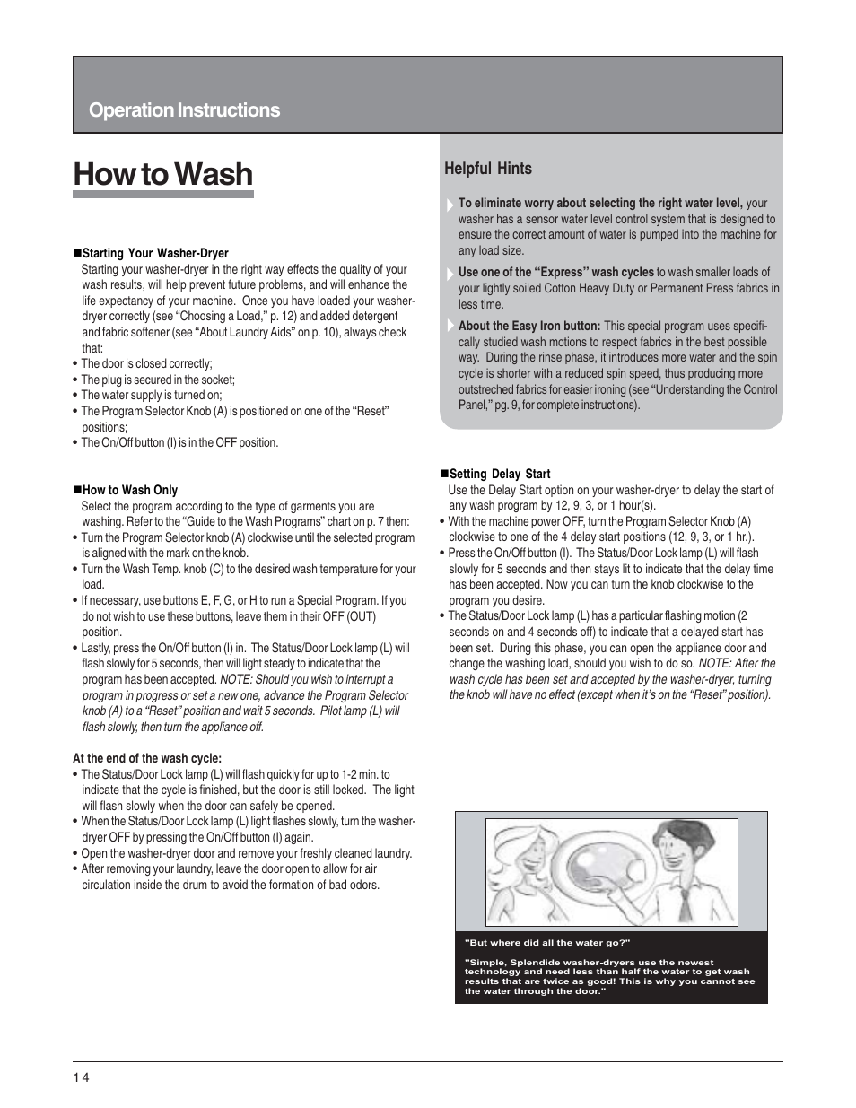 How to wash, Operation instructions, Helpful hints | Splendide 5200 User Manual | Page 15 / 21