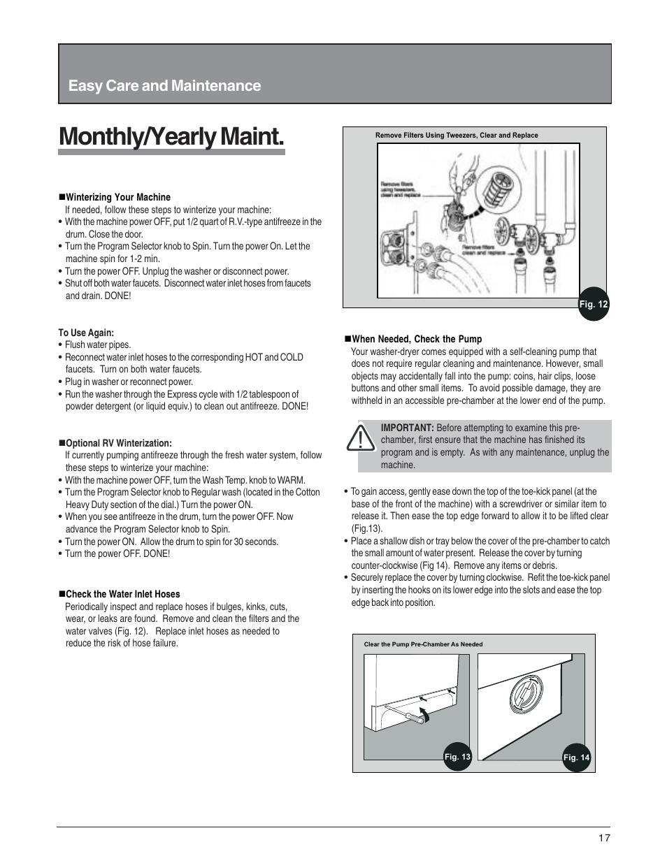 Monthly/yearly maint, Easy care and maintenance | Splendide 5200 User Manual | Page 18 / 21