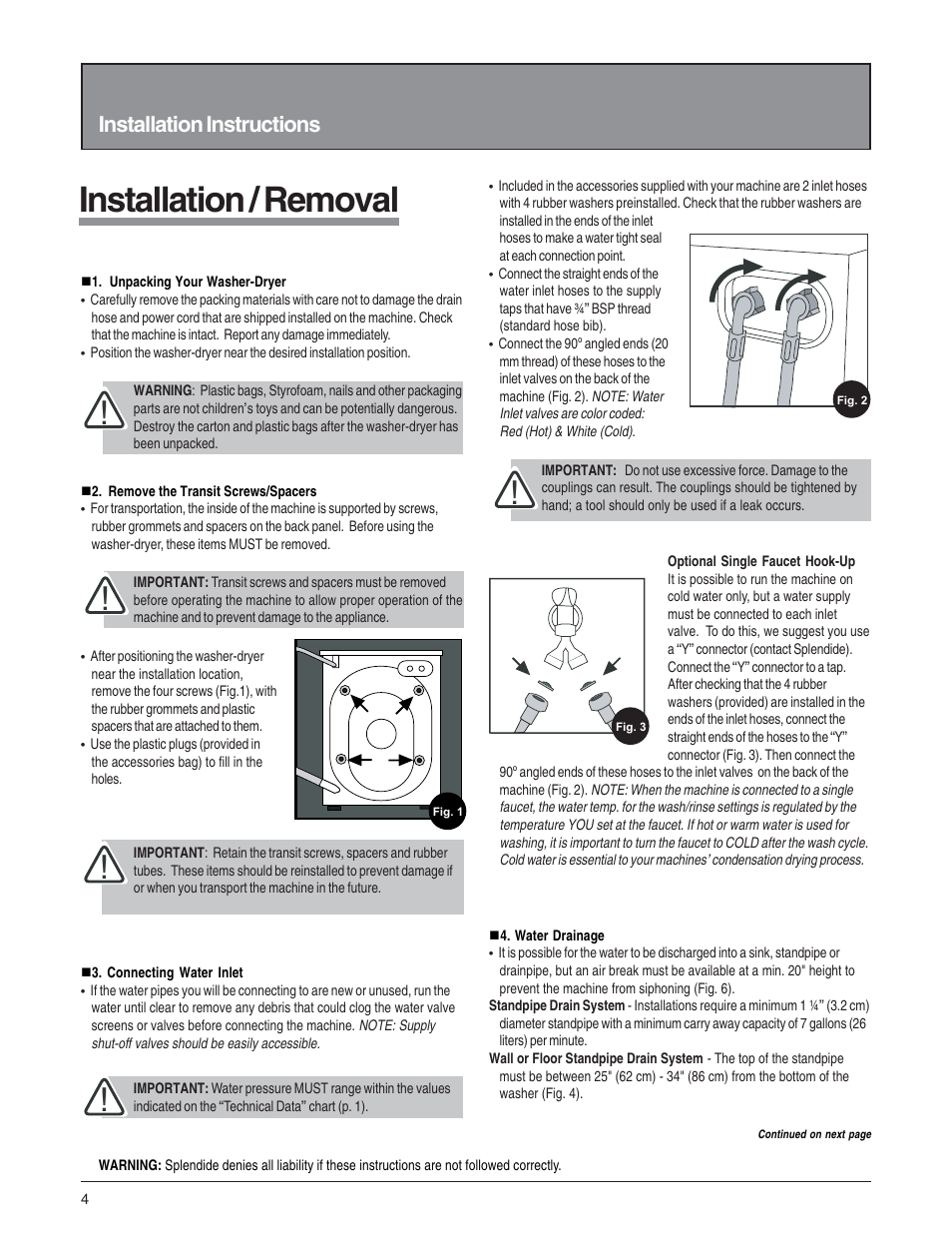Installation / removal, Installation instructions | Splendide 5200 User Manual | Page 5 / 21