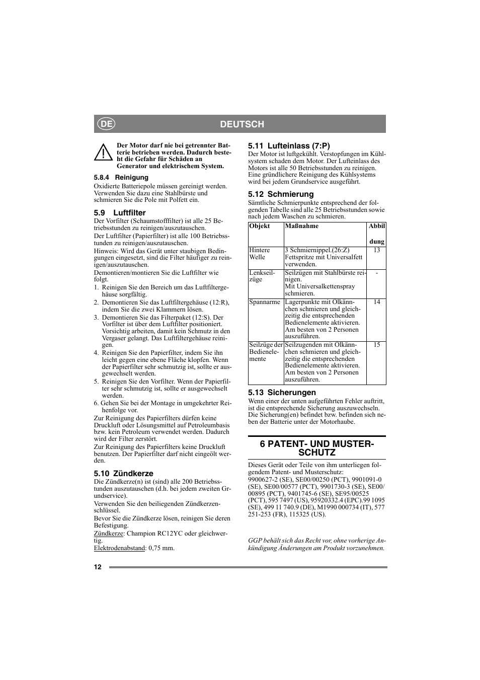 Deutsch, 6 patent- und muster- schutz | Stiga 8221-0034-80 User Manual | Page 12 / 36