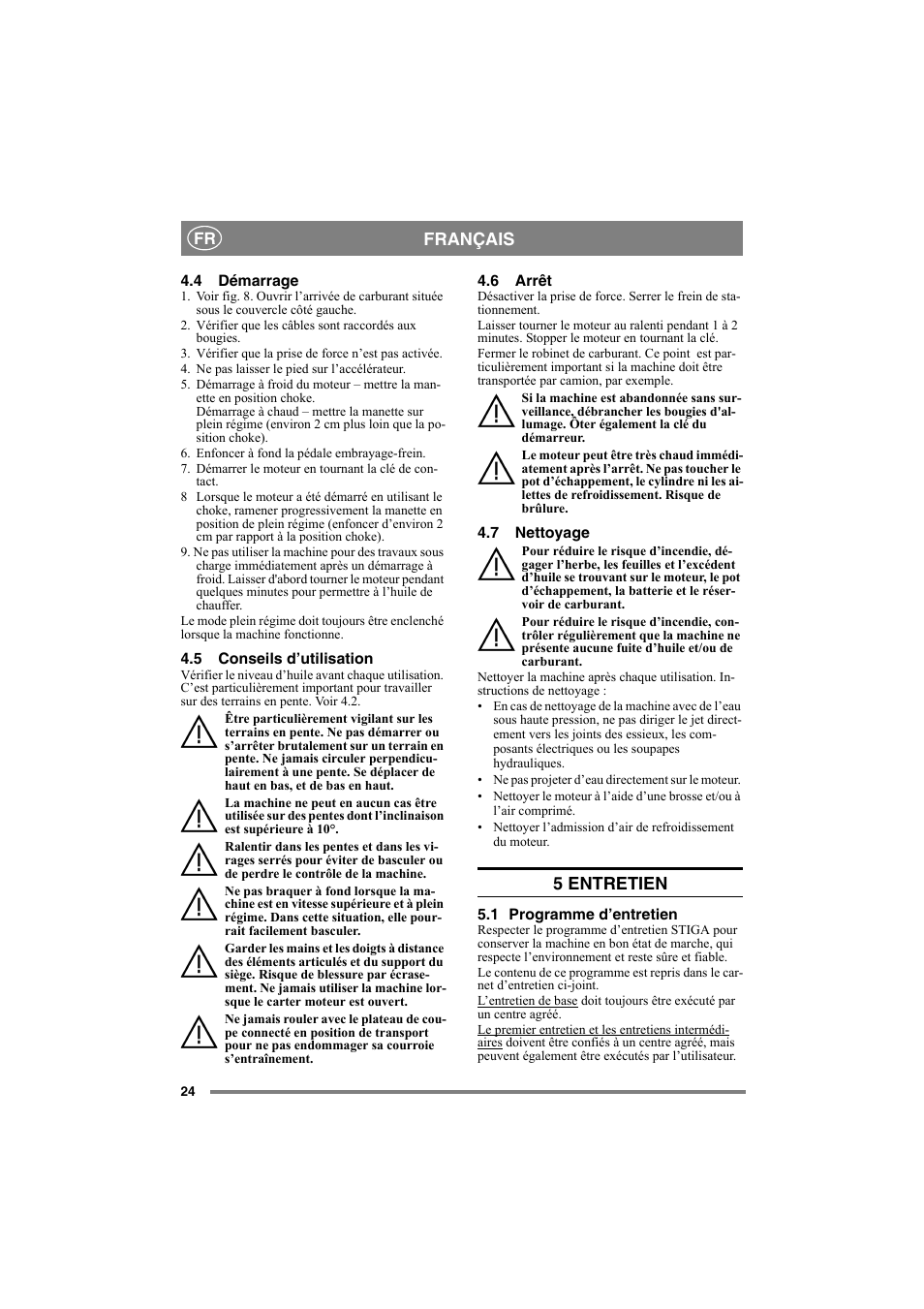 Français, 5 entretien | Stiga 8221-0034-80 User Manual | Page 24 / 36