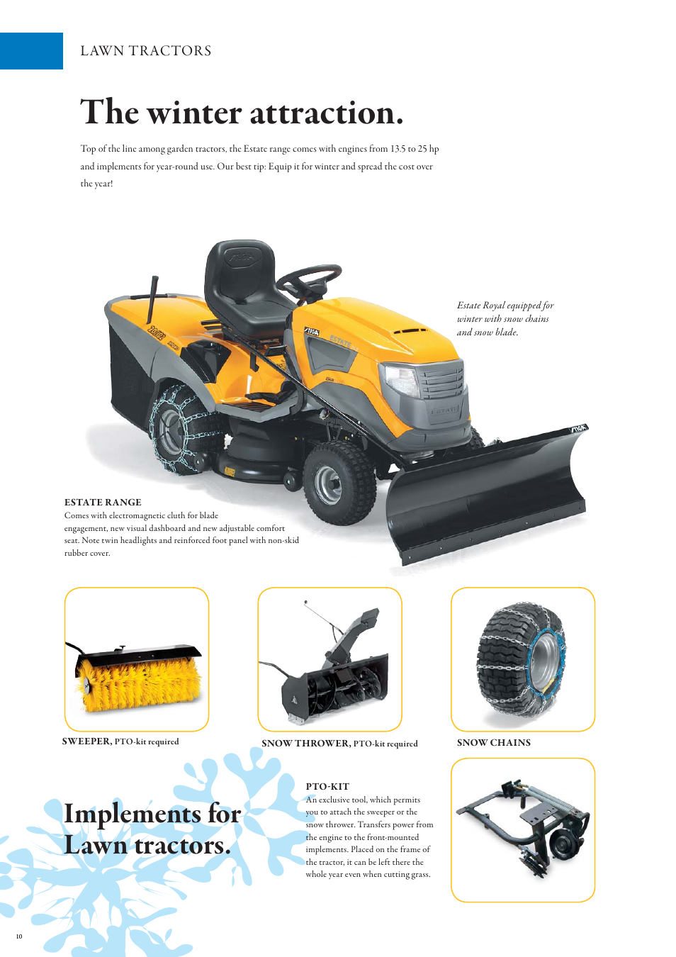 The winter attraction, Implements for lawn tractors | Stiga Snow Throwers User Manual | Page 10 / 20