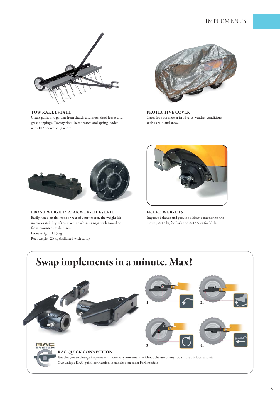 Swap implements in a minute. max, Implements | Stiga Snow Throwers User Manual | Page 15 / 20