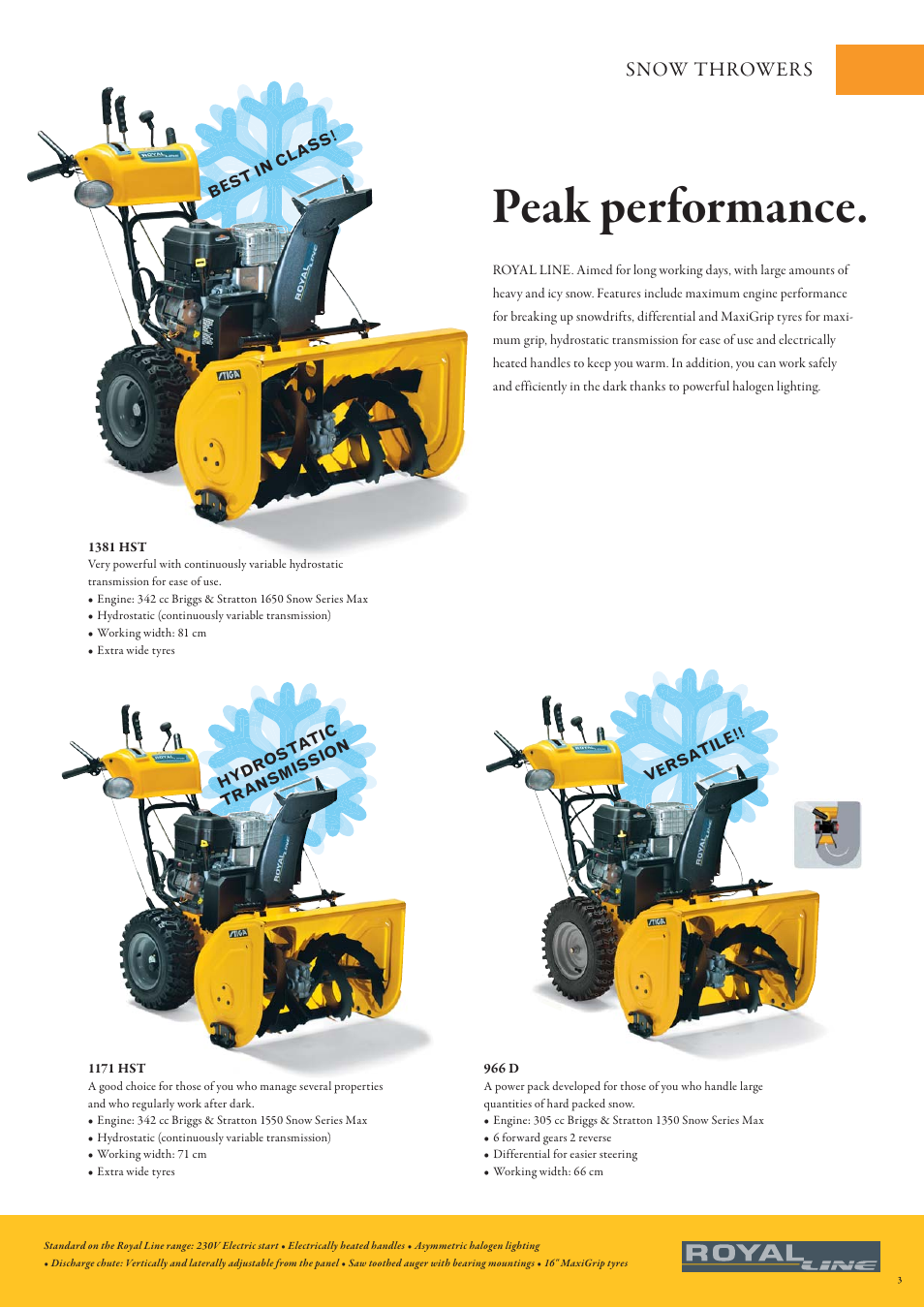 Peak performance, Snow thrower s | Stiga Snow Throwers User Manual | Page 3 / 20