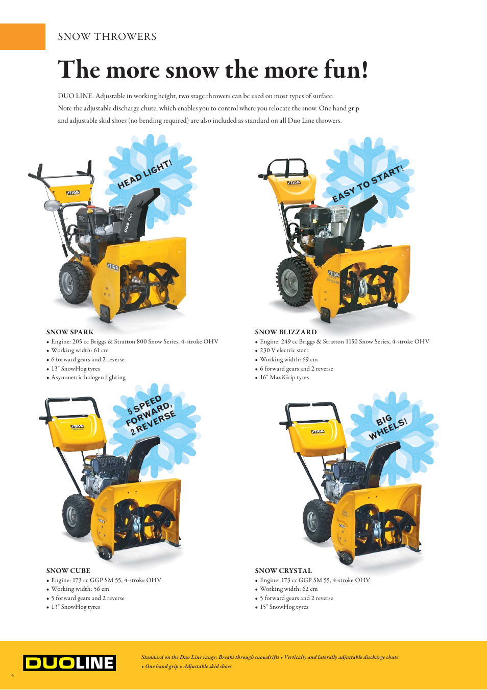 The more snow the more fun, Snow thrower s | Stiga Snow Throwers User Manual | Page 4 / 20