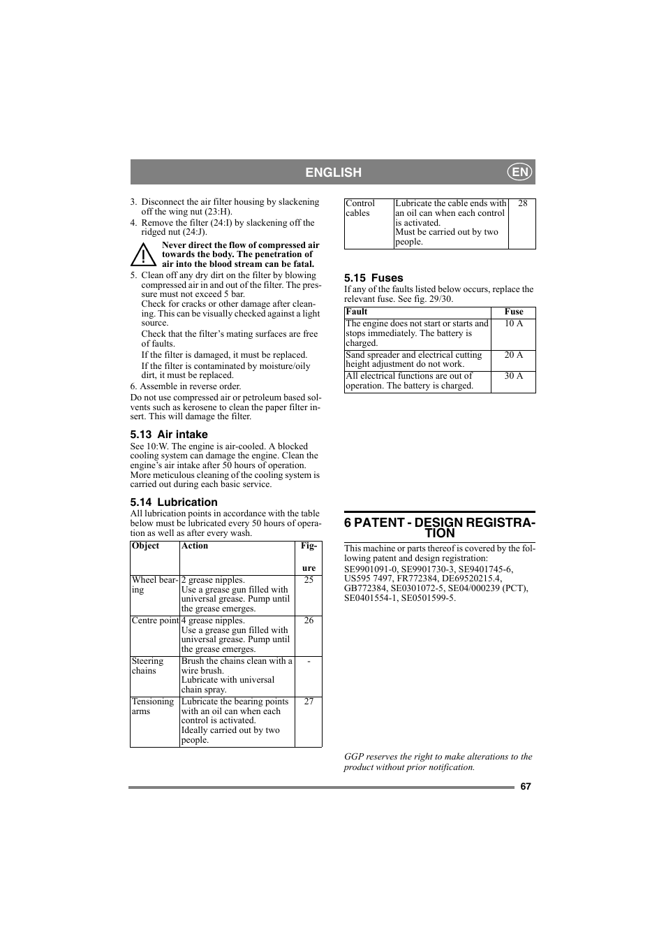 English, 6 patent - design registra- tion | Stiga 8211-0007-70 User Manual | Page 16 / 17