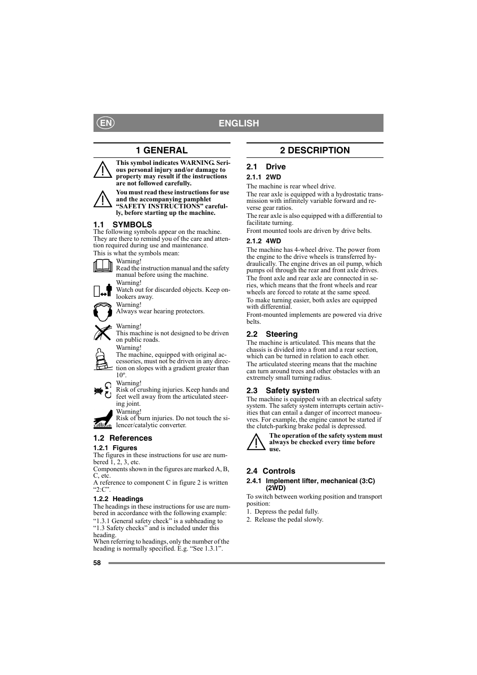 English, 1 general, 2 description | Stiga 8211-0007-70 User Manual | Page 7 / 17