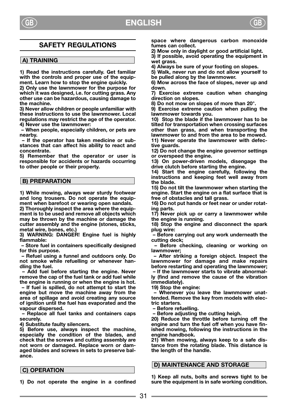 English gb gb, Safety regulations | Stiga MULTICLIP 51 SE User Manual | Page 3 / 8