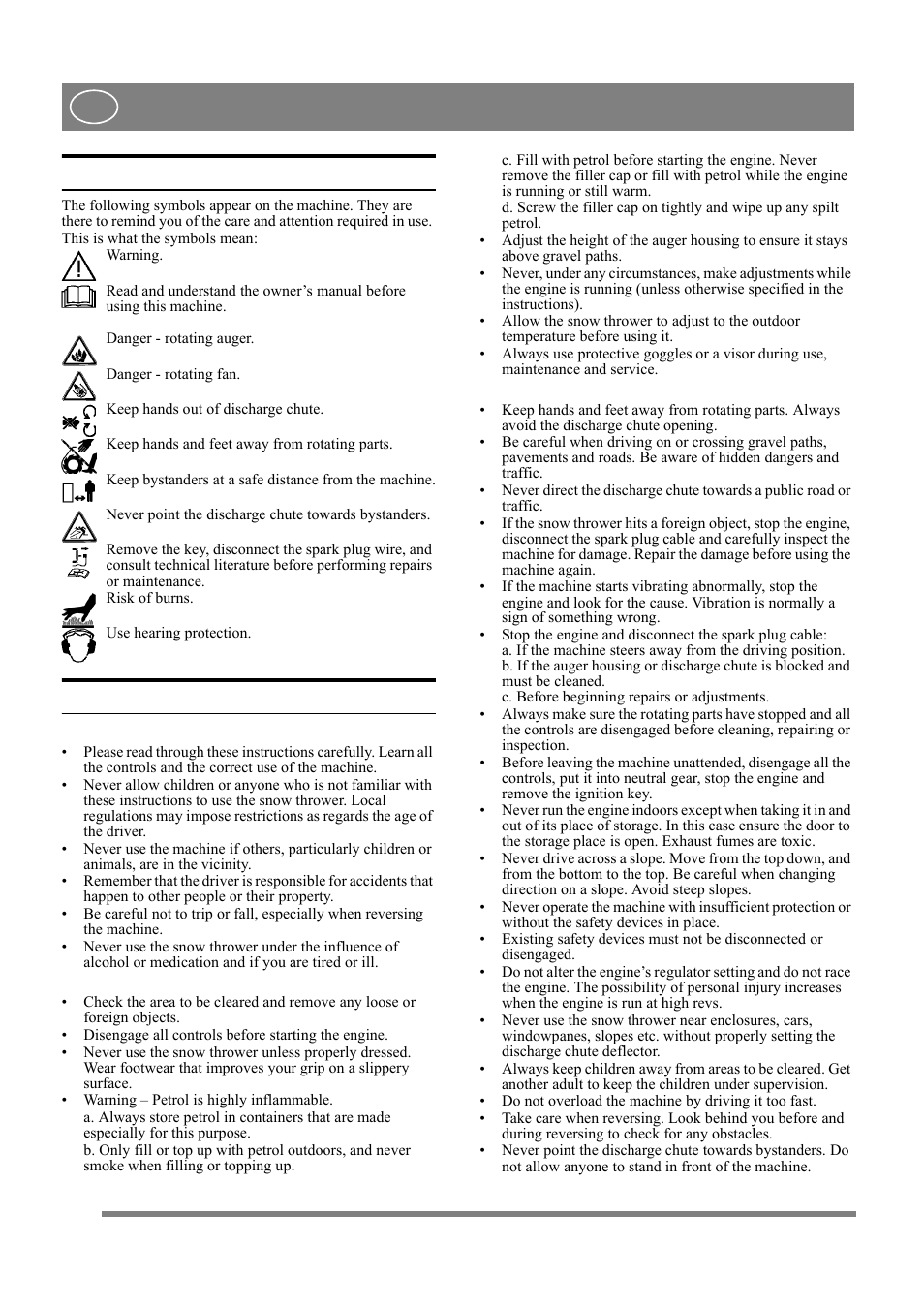 English, 1 symbols, 2 safety instructions | Stiga COMPACT LINE SNOW REX User Manual | Page 4 / 9