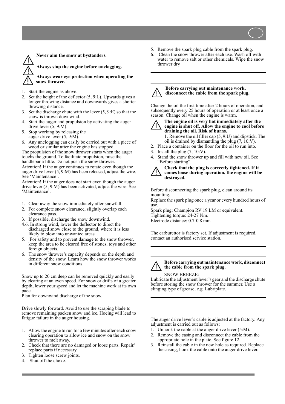 English, 6 maintenance, 7 lubrication | 8 service and repairs | Stiga COMPACT LINE SNOW REX User Manual | Page 7 / 9