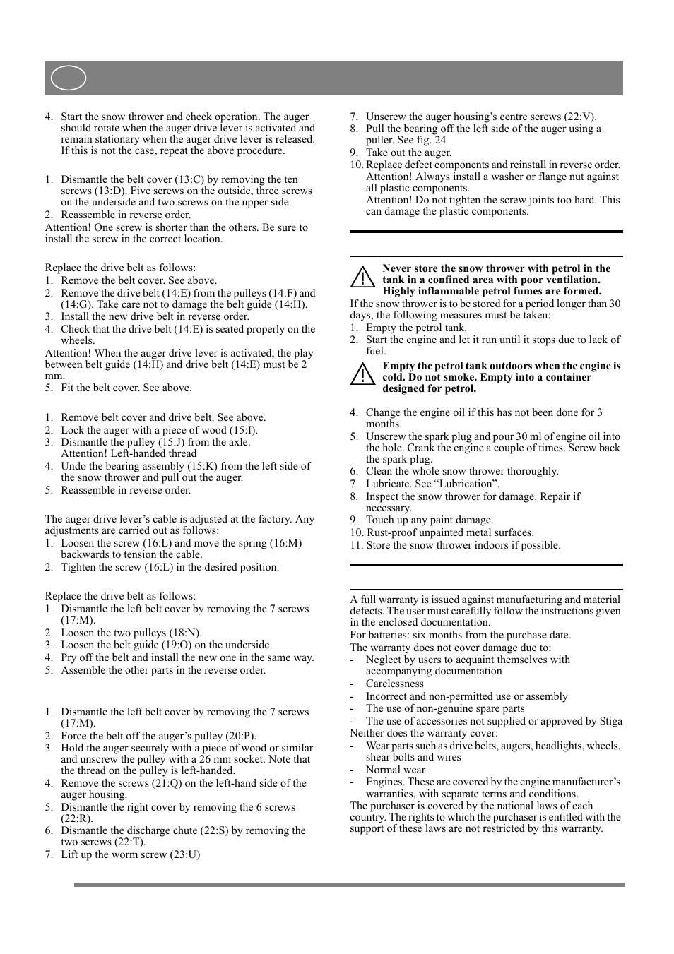 English, 9 storage, 10 purchase terms | Stiga COMPACT LINE SNOW REX User Manual | Page 8 / 9