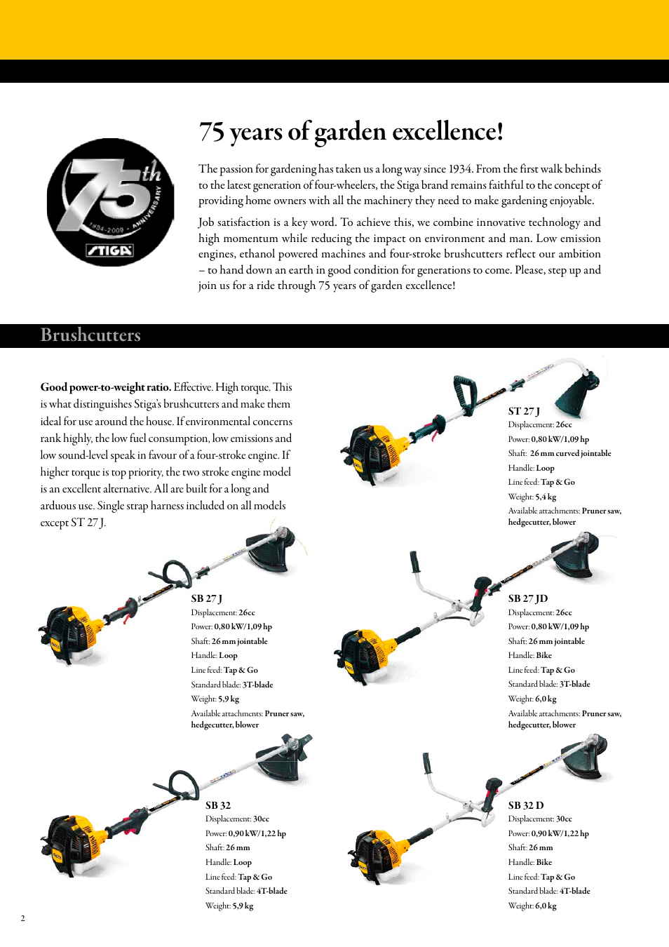 75 years of garden excellence, Brushcutters | Stiga Lawn tractors User Manual | Page 2 / 8