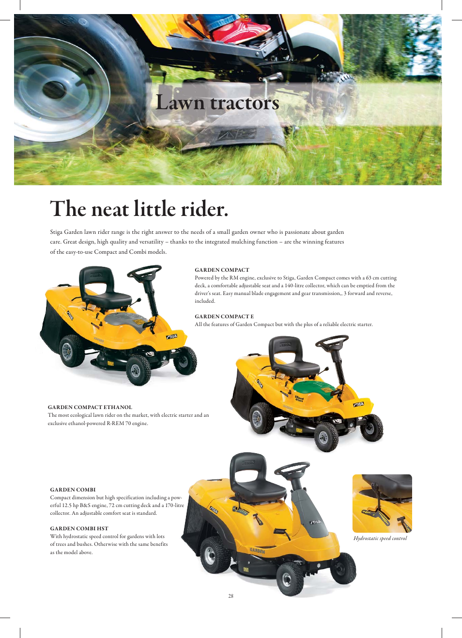 The neat little rider, Lawn tractors | Stiga Garden Range Primo User Manual | Page 28 / 76