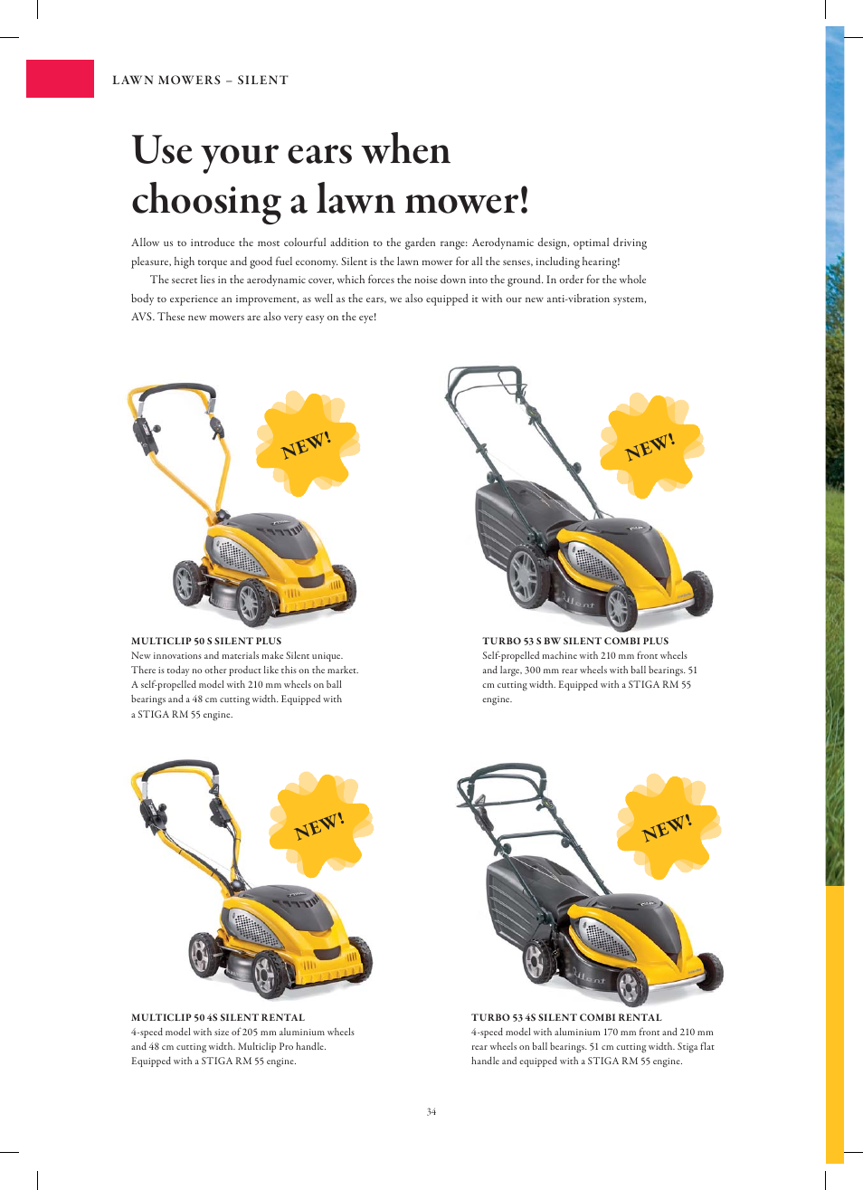 Use your ears when choosing a lawn mower, New ! new ! new | Stiga Garden Range Primo User Manual | Page 34 / 76