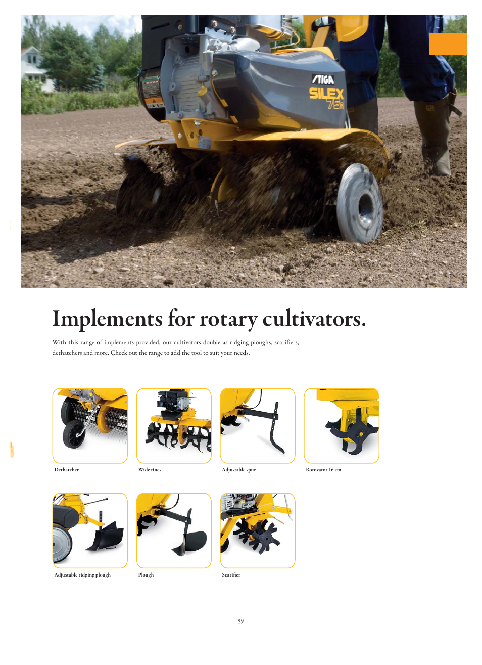 Implements for rotary cultivators | Stiga Garden Range Primo User Manual | Page 59 / 76